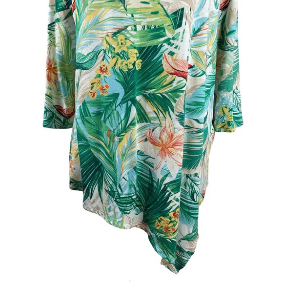 Chico's Women's Top Size 2 Large Multi Tropical Floral Asymmetrical Hem Shirt - Picture 3 of 11